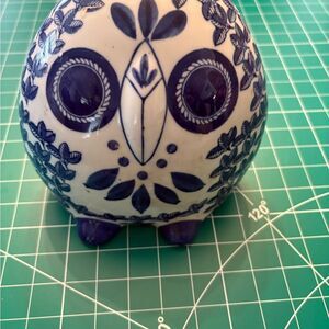 Blue and White Ceramic Owl Figurine